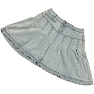 Zoey Beth‎ Skirt Light Wash Denim Zip Fly Y2K Pleated Mini Jean Skirt Women's S